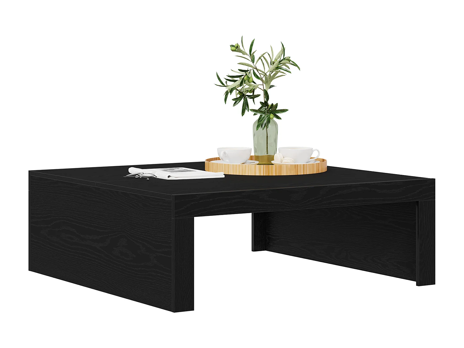 Table basse en chêne noir - 100 x 100 x 35 cm, faite en bois d'ingénierie de qualité.