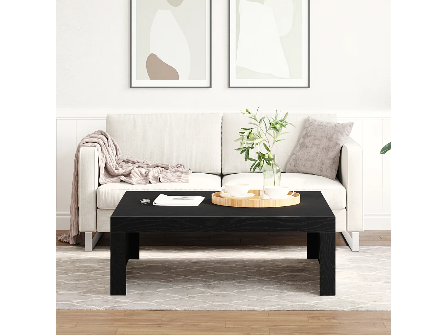 Table basse en chêne noir - 100 x 100 x 35 cm, faite en bois d'ingénierie de qualité.