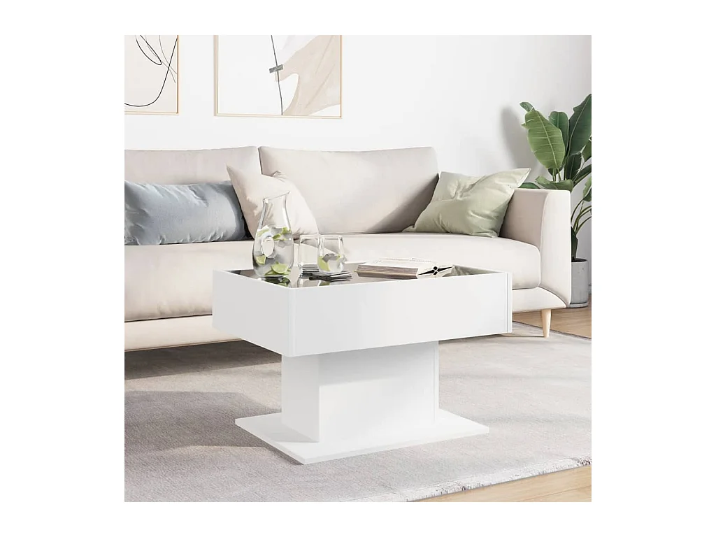 Table basse avec LED blanc 70x50x45 cm bois d'ingénierie