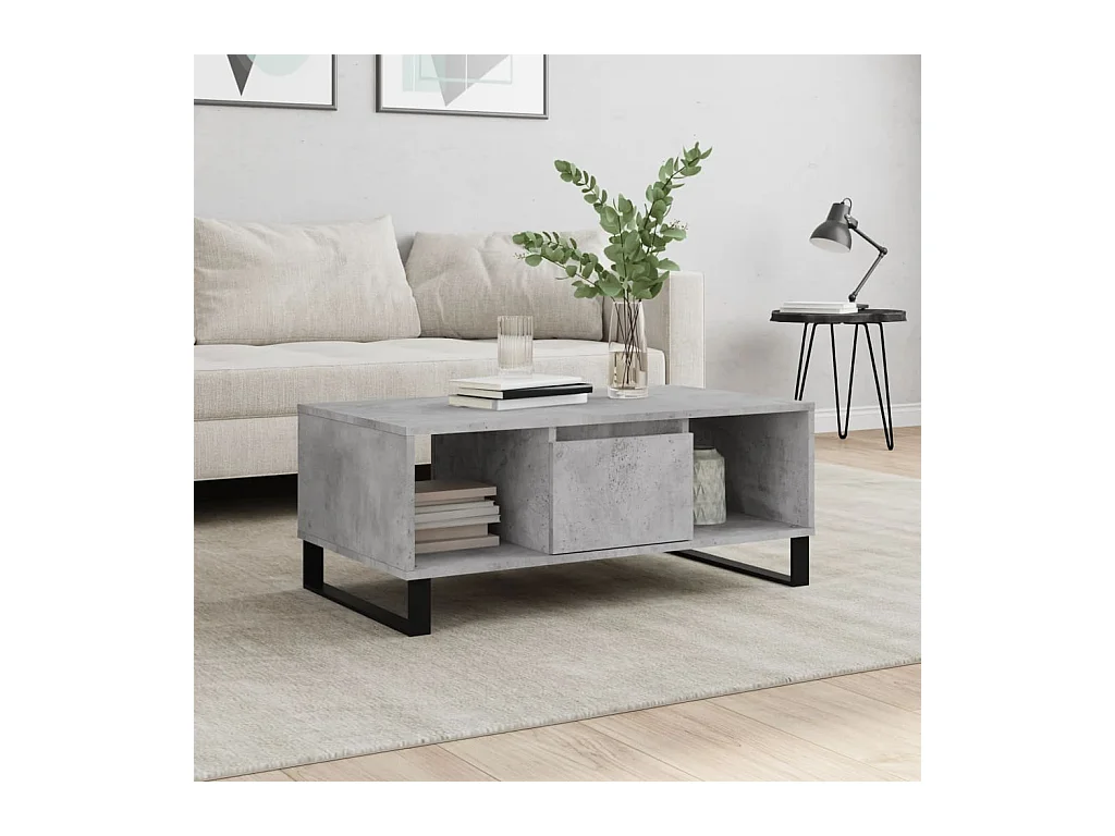 Tavolino da caffè grigio cemento 90x50x36,5 cm in legno ingegnerizzato