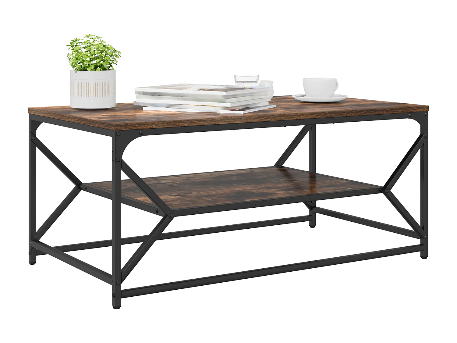 Table Basse avec Étagère Chêne Fumé 90x50x40 cm Bois Mécanisé