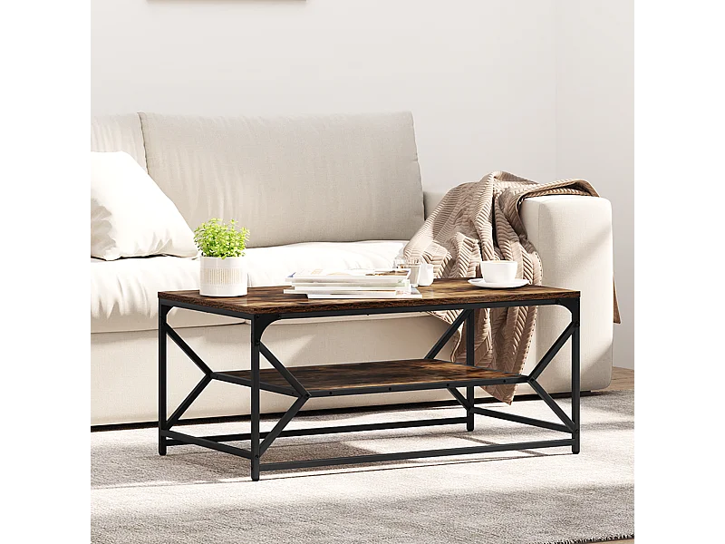 Salontafel met plank gerookt eikenhout 90x50x40 cm bewerkt hout