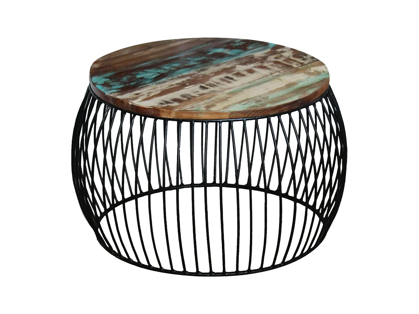 Table basse ronde 68x37 cm Bois de récupération massif