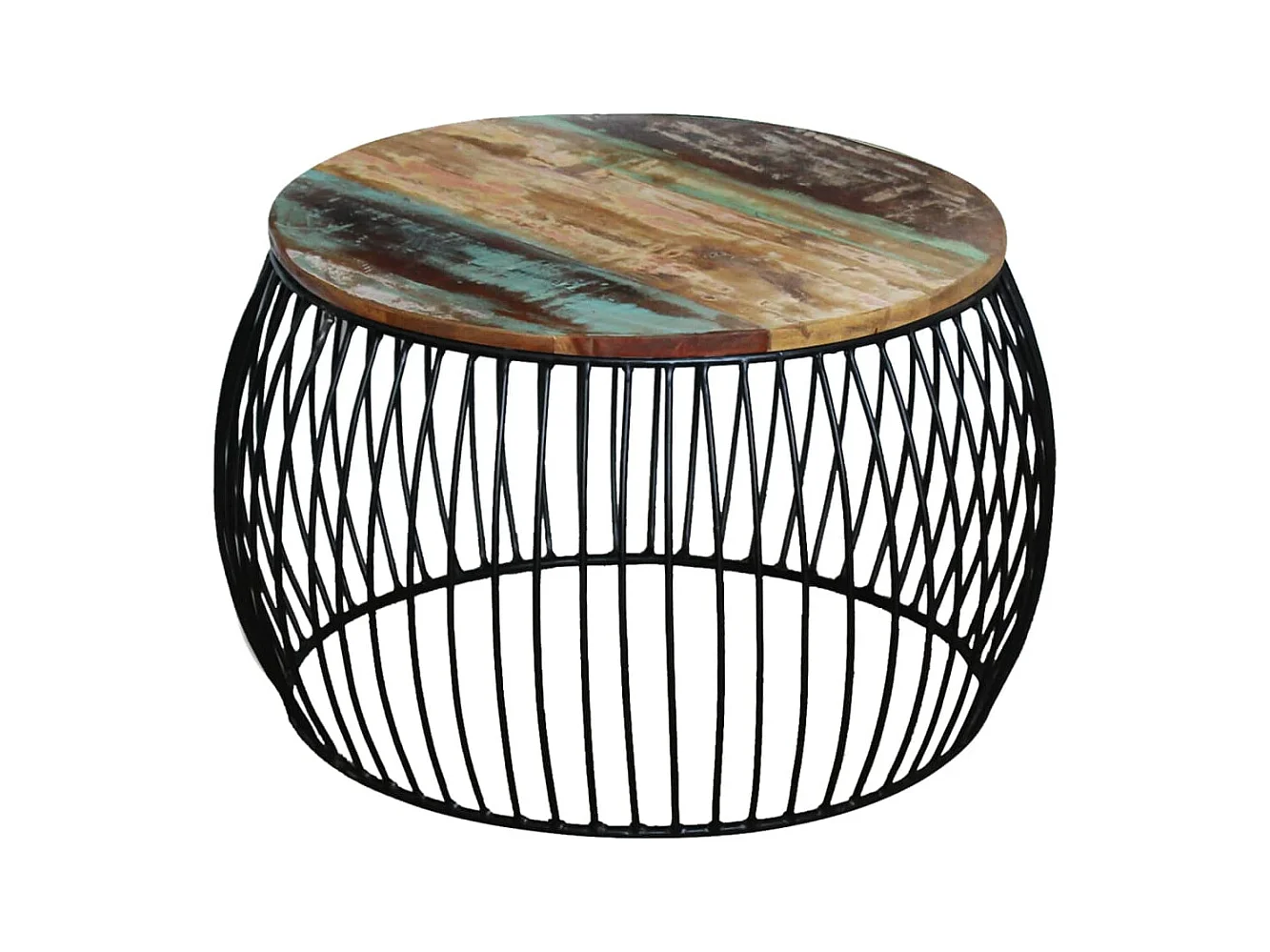 Table basse ronde 68x37 cm Bois de récupération massif