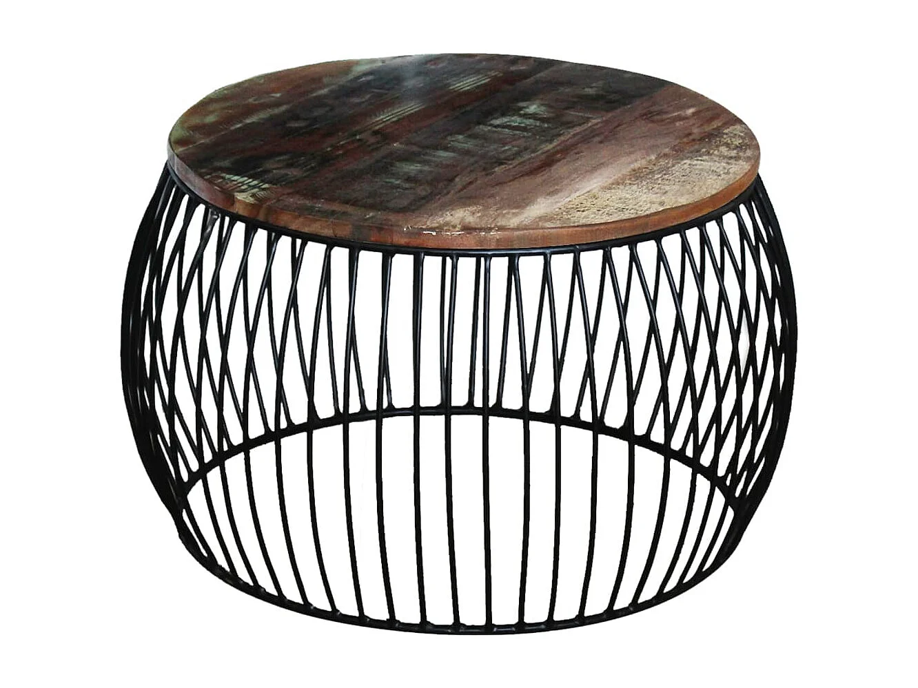 Table basse ronde 68x37 cm Bois de récupération massif