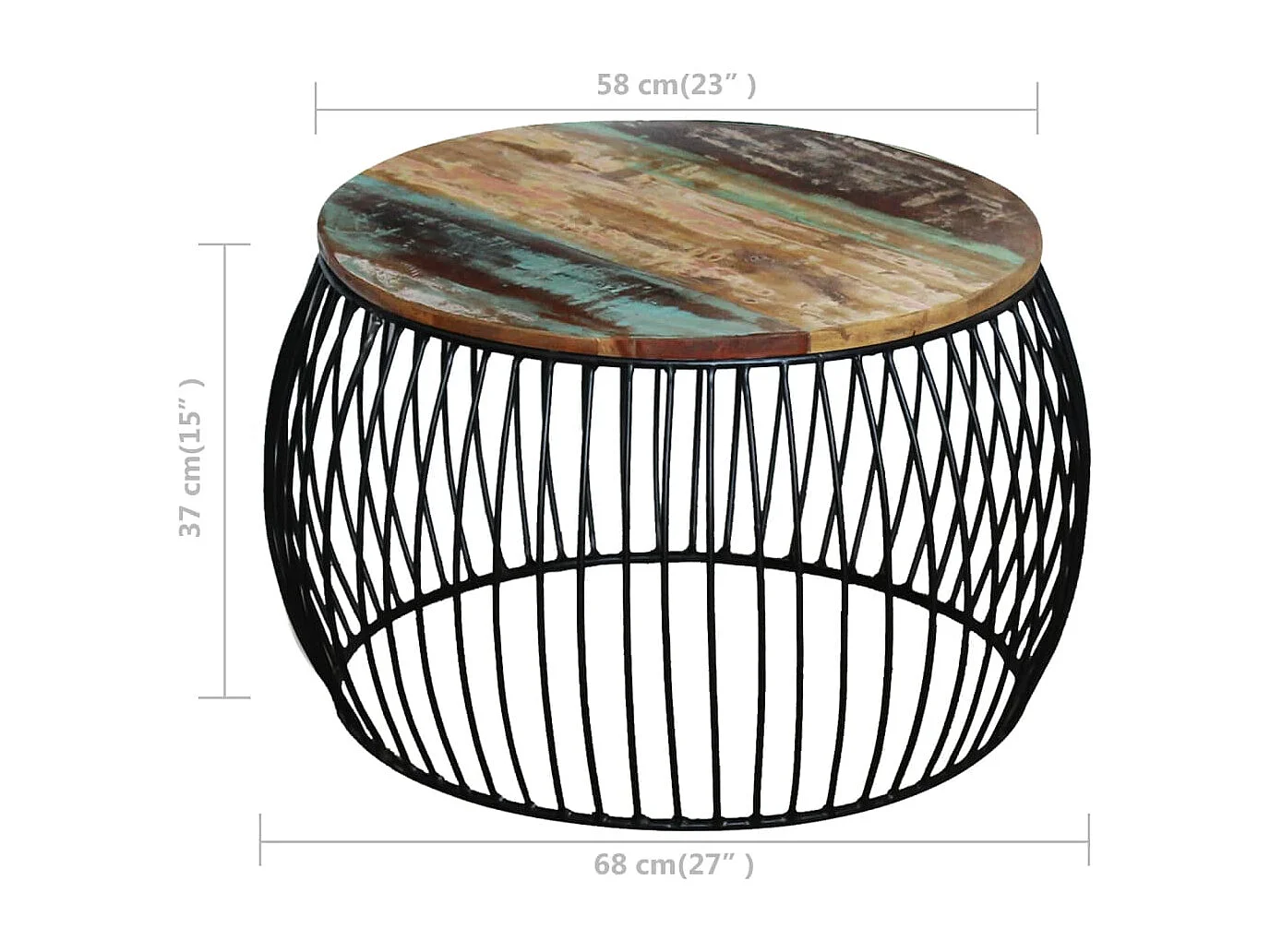 Table basse ronde 68x37 cm Bois de récupération massif