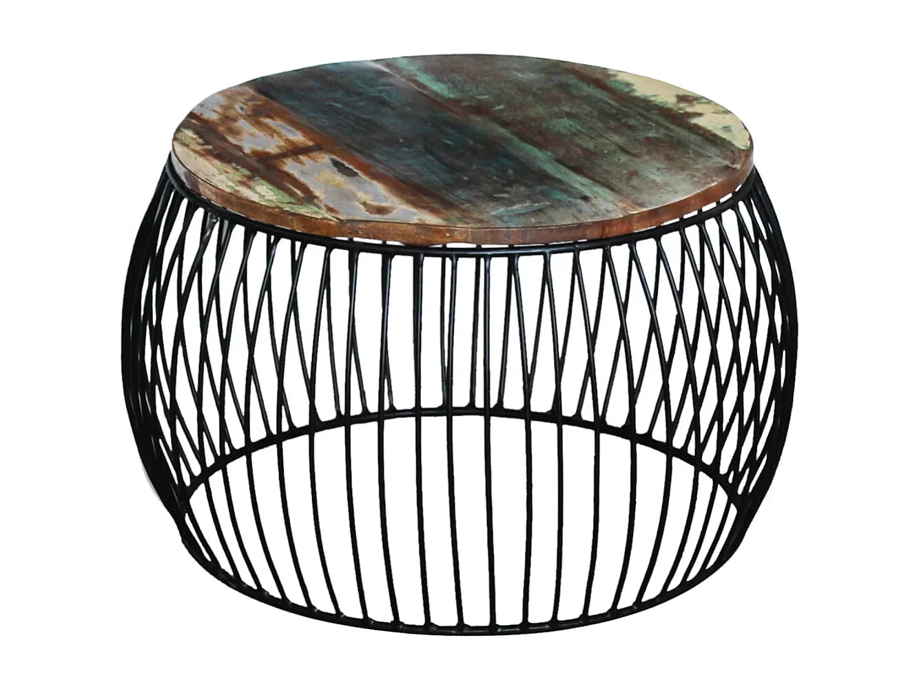 Table basse ronde 68x37 cm Bois de récupération massif