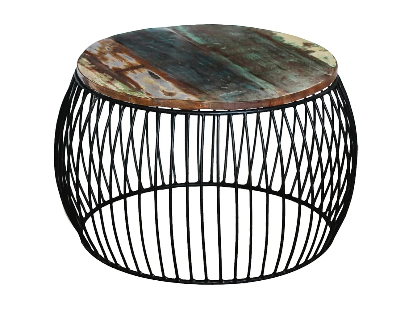 Table basse ronde 68x37 cm Bois de récupération massif