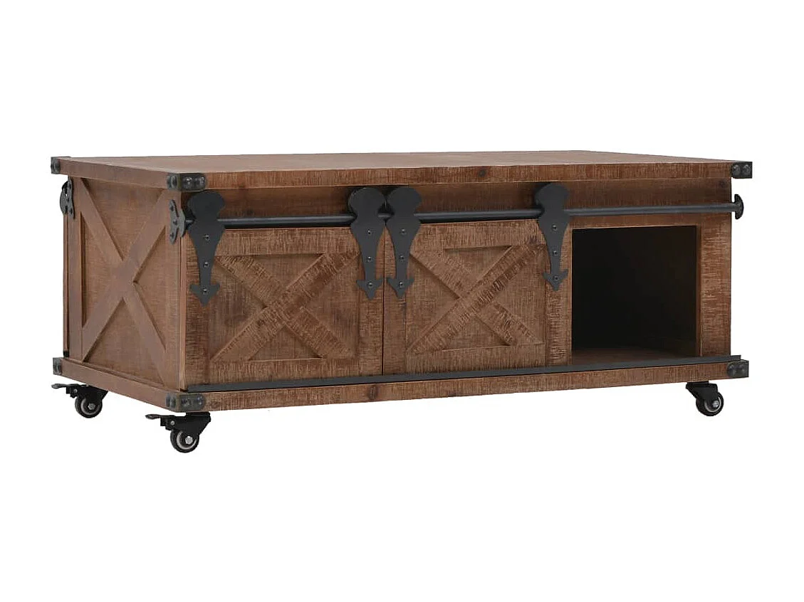 Tavolino da caffè in legno massello di abete 91x51x38 cm Marrone