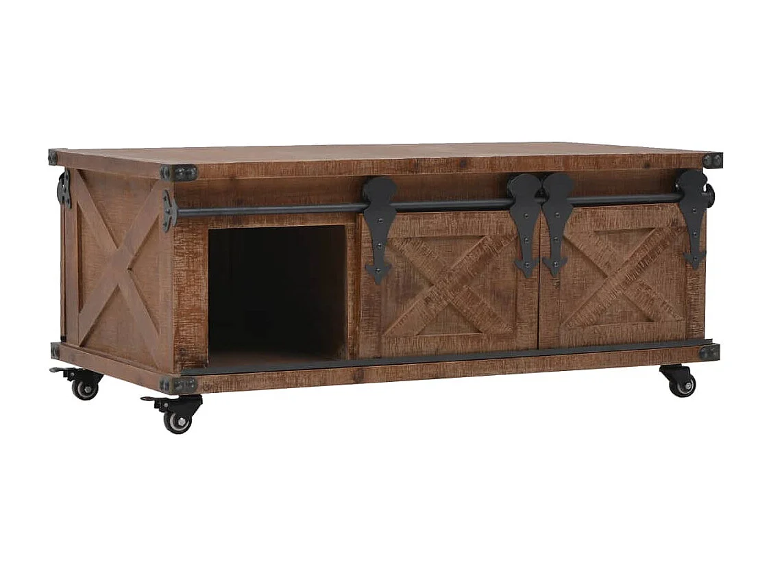 Tavolino da caffè in legno massello di abete 91x51x38 cm Marrone