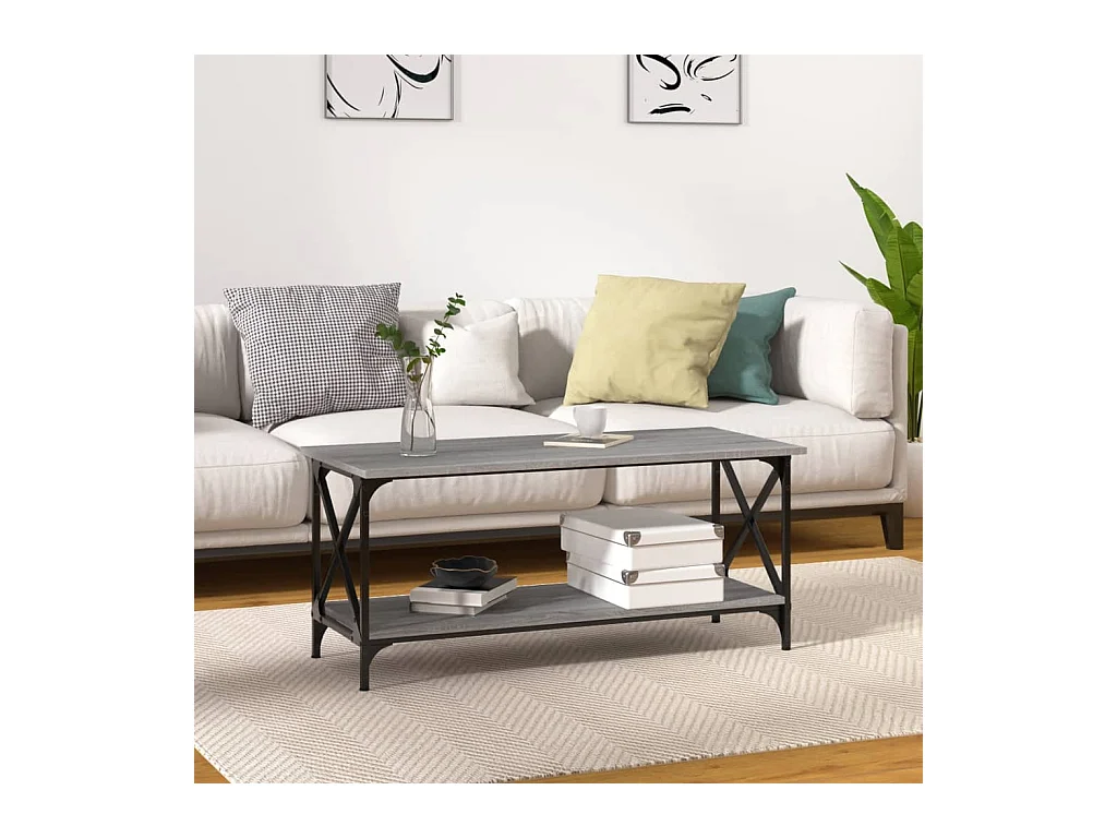 Table basse Sonoma gris 100x45x45 cm Bois d'ingénierie et fer
