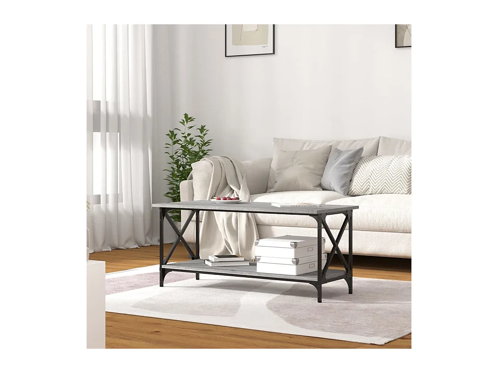 Table basse Sonoma gris 100x45x45 cm Bois d'ingénierie et fer
