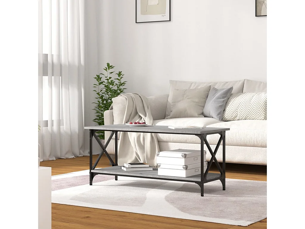 Table basse Sonoma gris 100x45x45 cm Bois d'ingénierie et fer