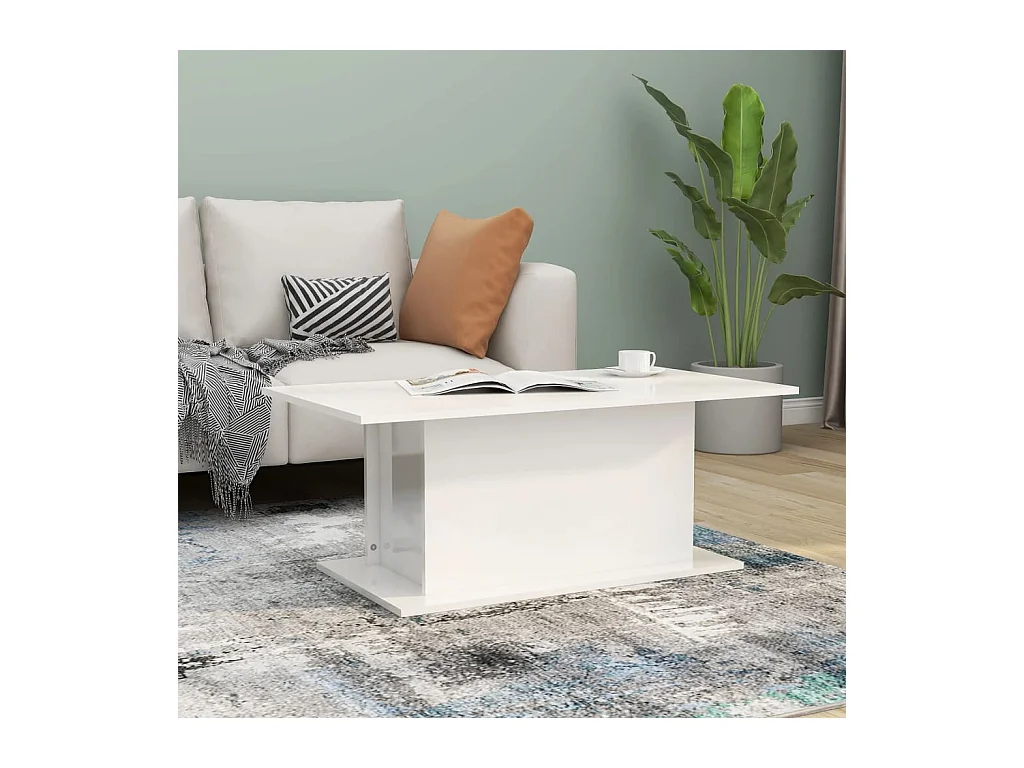 Tavolino bianco lucido 102x55,5x40 cm in legno ingegnerizzato