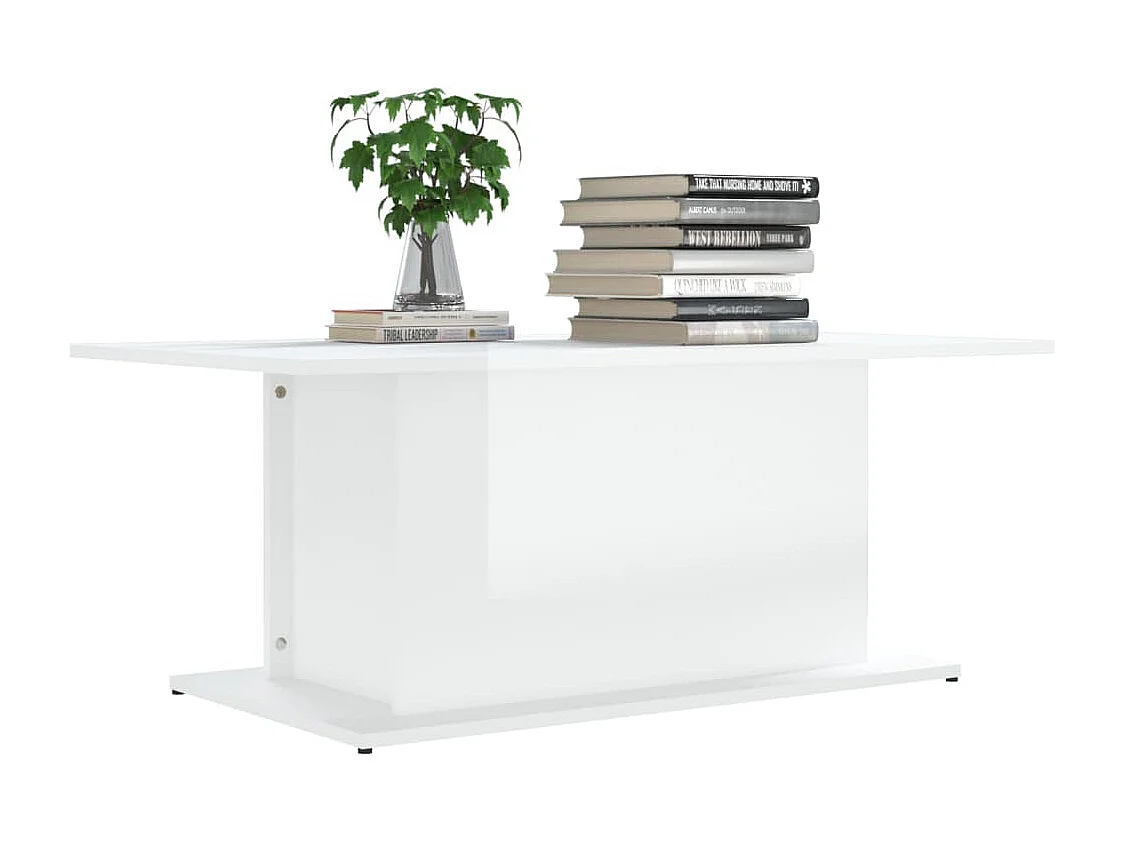 Table basse blanc brillant 102x55,5x40 cm bois d'ingénierie