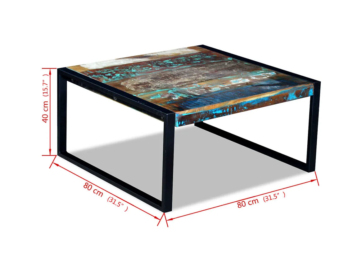 Mesa de centro de madera maciza recuperada 80x80x40 cm