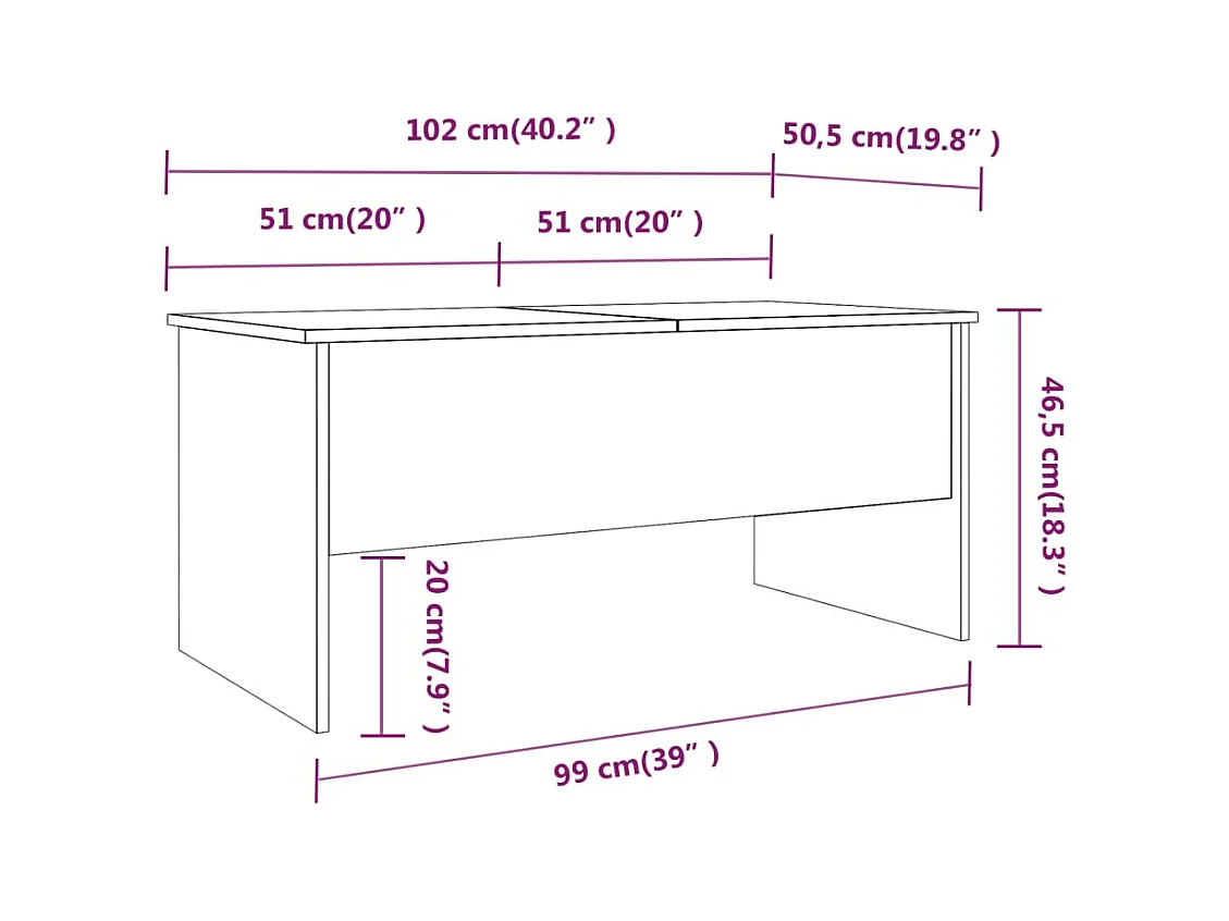 Tavolino da caffè grigio cemento 102x50,5x46,5 cm in legno ingegnerizzato
