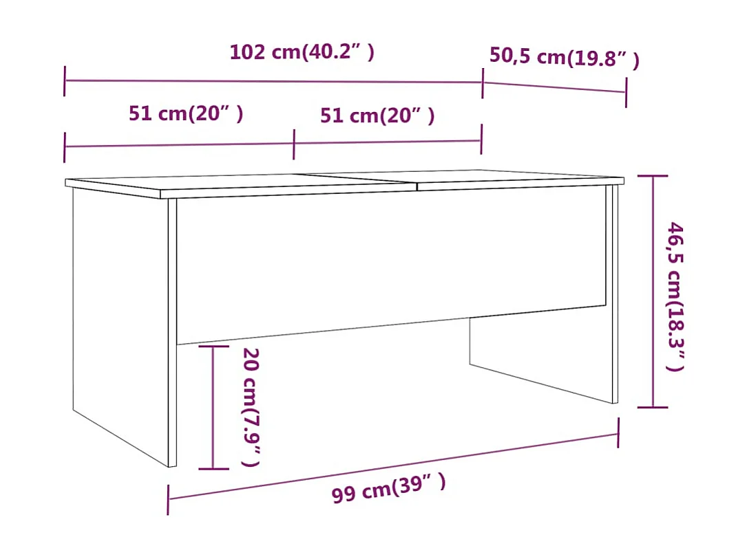 Tavolino da caffè grigio cemento 102x50,5x46,5 cm in legno ingegnerizzato