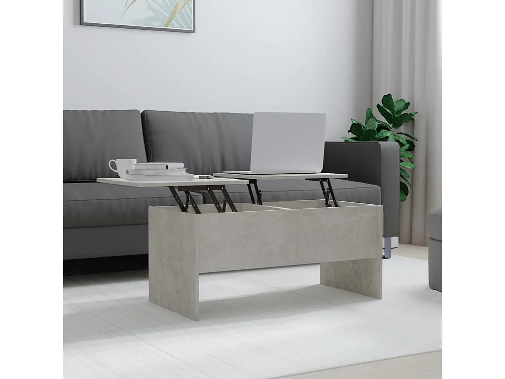 Table basse gris béton 102x50,5x46,5 cm bois d'ingénierie