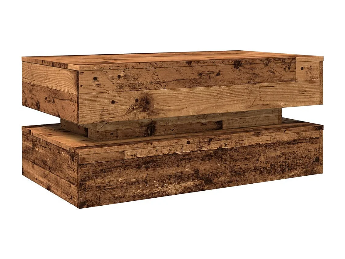 Mesa de centro con luces LED madera vieja 90x50x40 cm