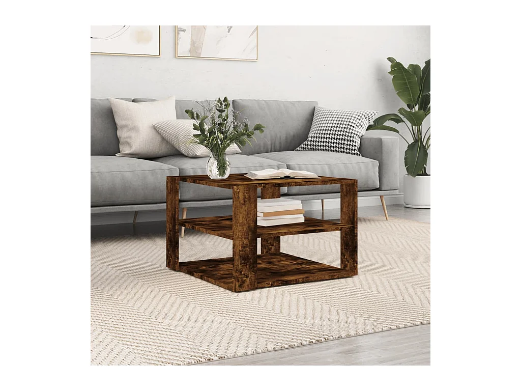 Table basse chêne fumé 59,5x59,5x40 cm bois d'ingénierie