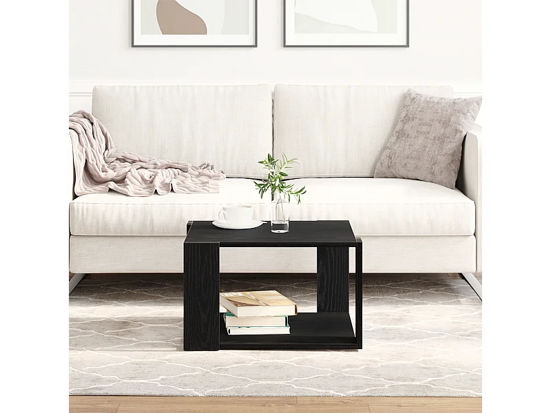 Zwarte eiken salontafel 85x55x31 cm bewerkt hout