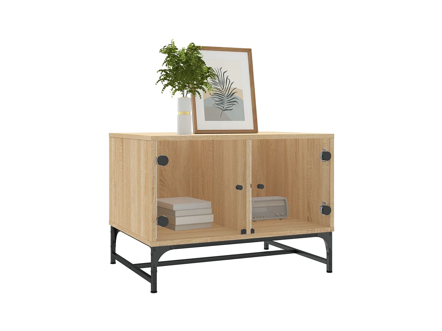 Table basse avec portes en verre chêne sonoma 68,5x50x50 cm