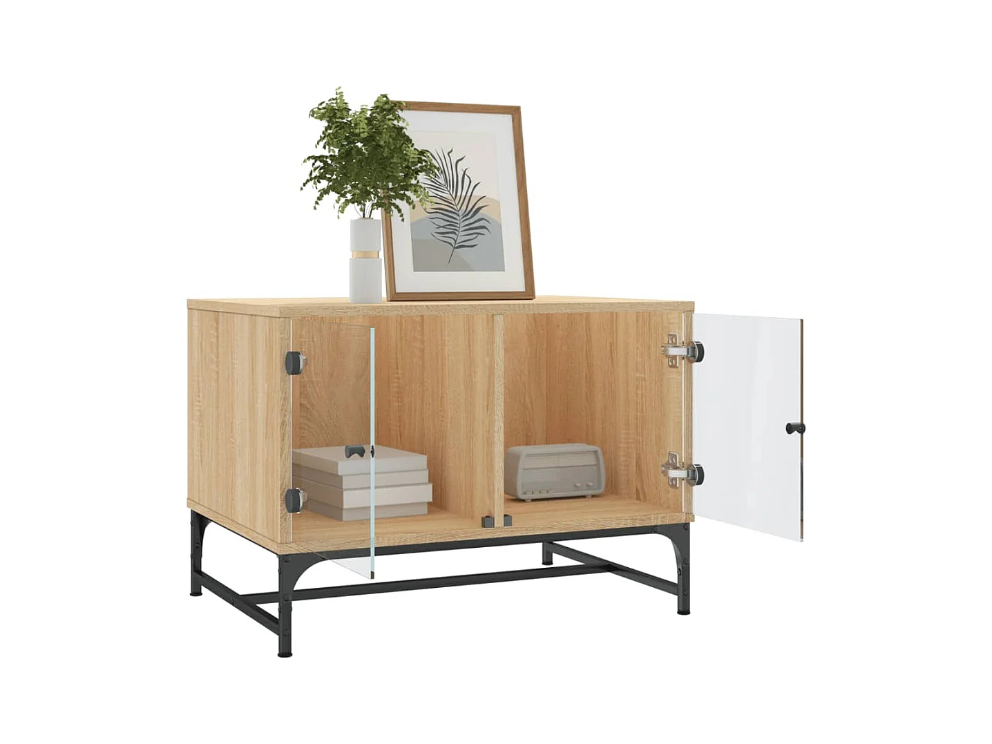 Table basse avec portes en verre chêne sonoma 68,5x50x50 cm