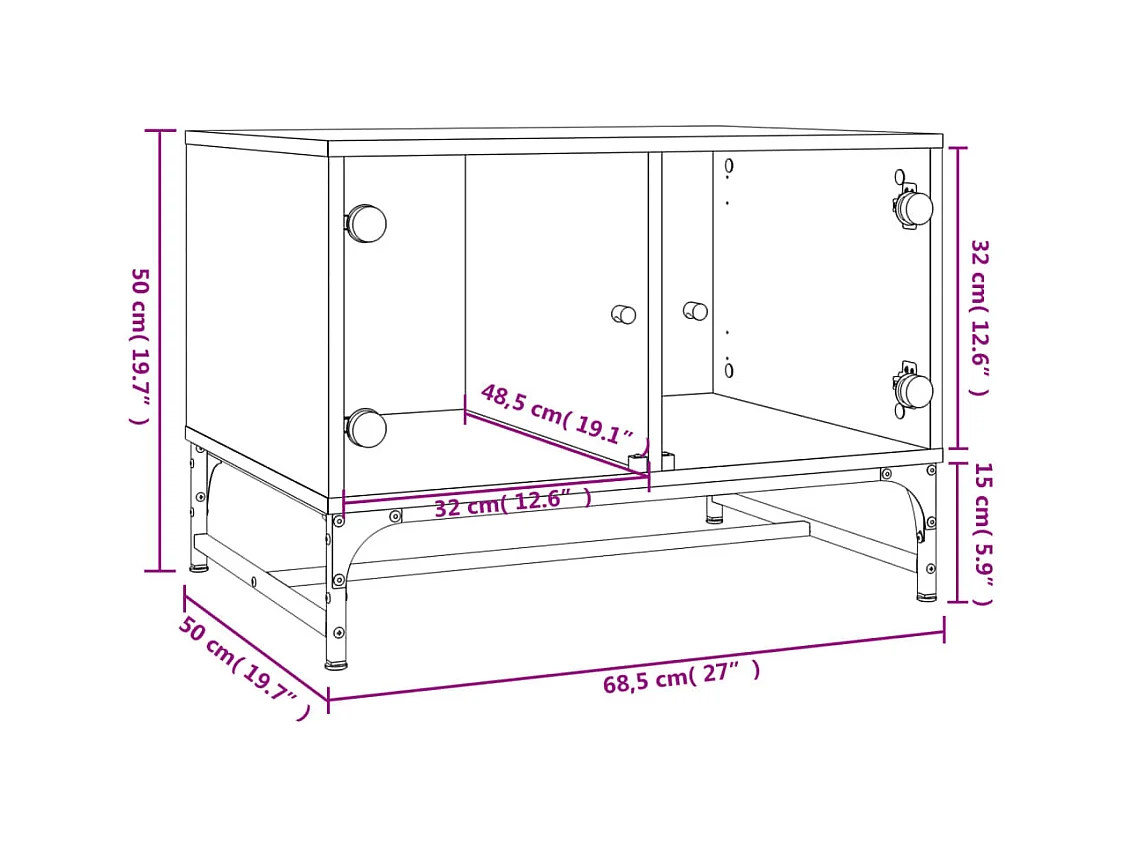 Table basse avec portes en verre chêne sonoma 68,5x50x50 cm