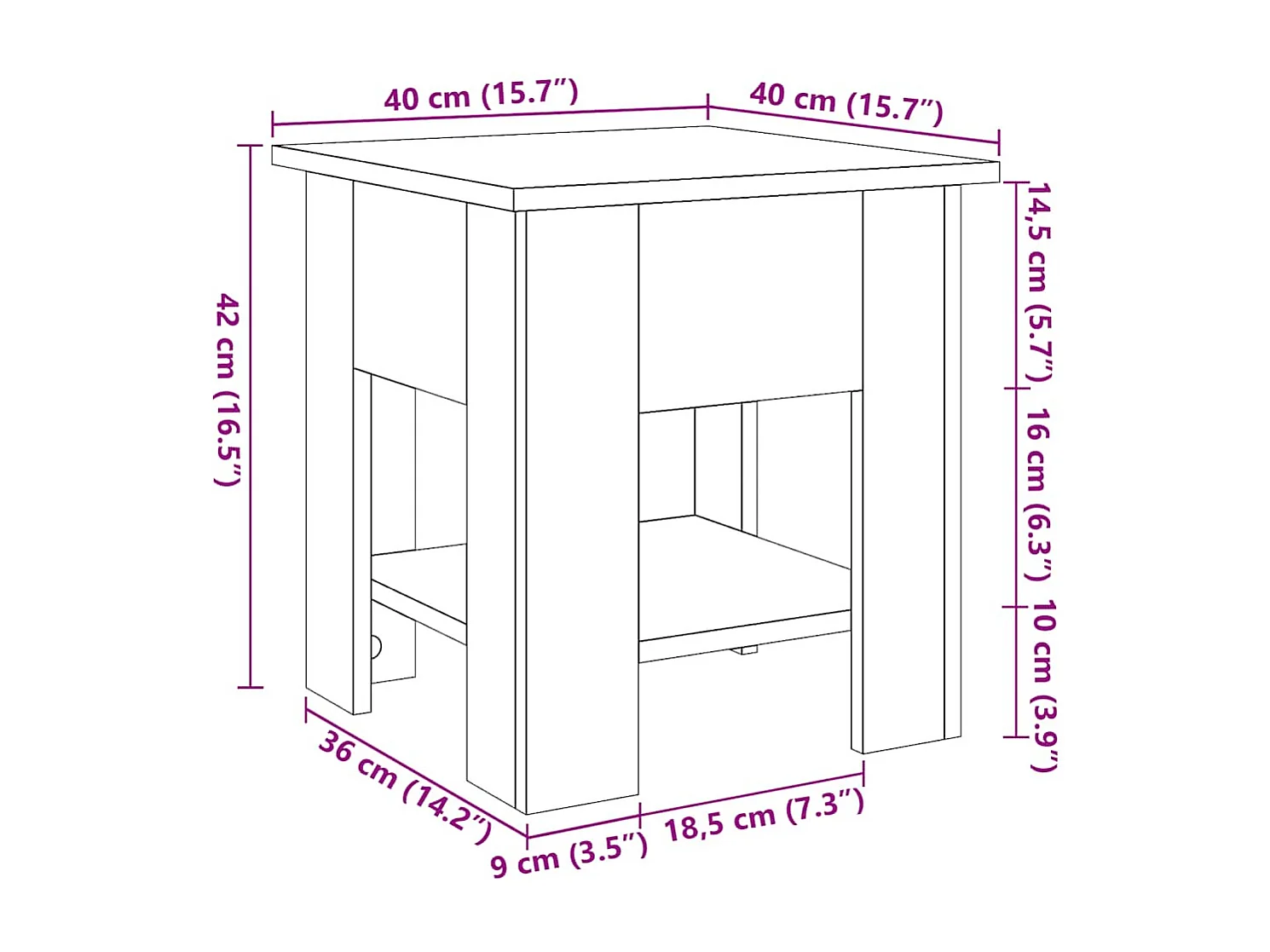 Mesa de centro madera vieja 40x40x42 cm madera de ingeniería