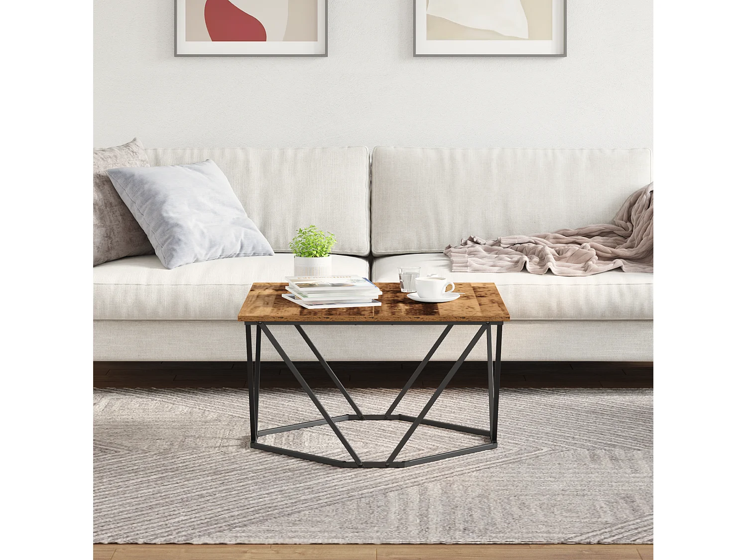 Table basse en vieux bois 80x80x45 cm en bois composite