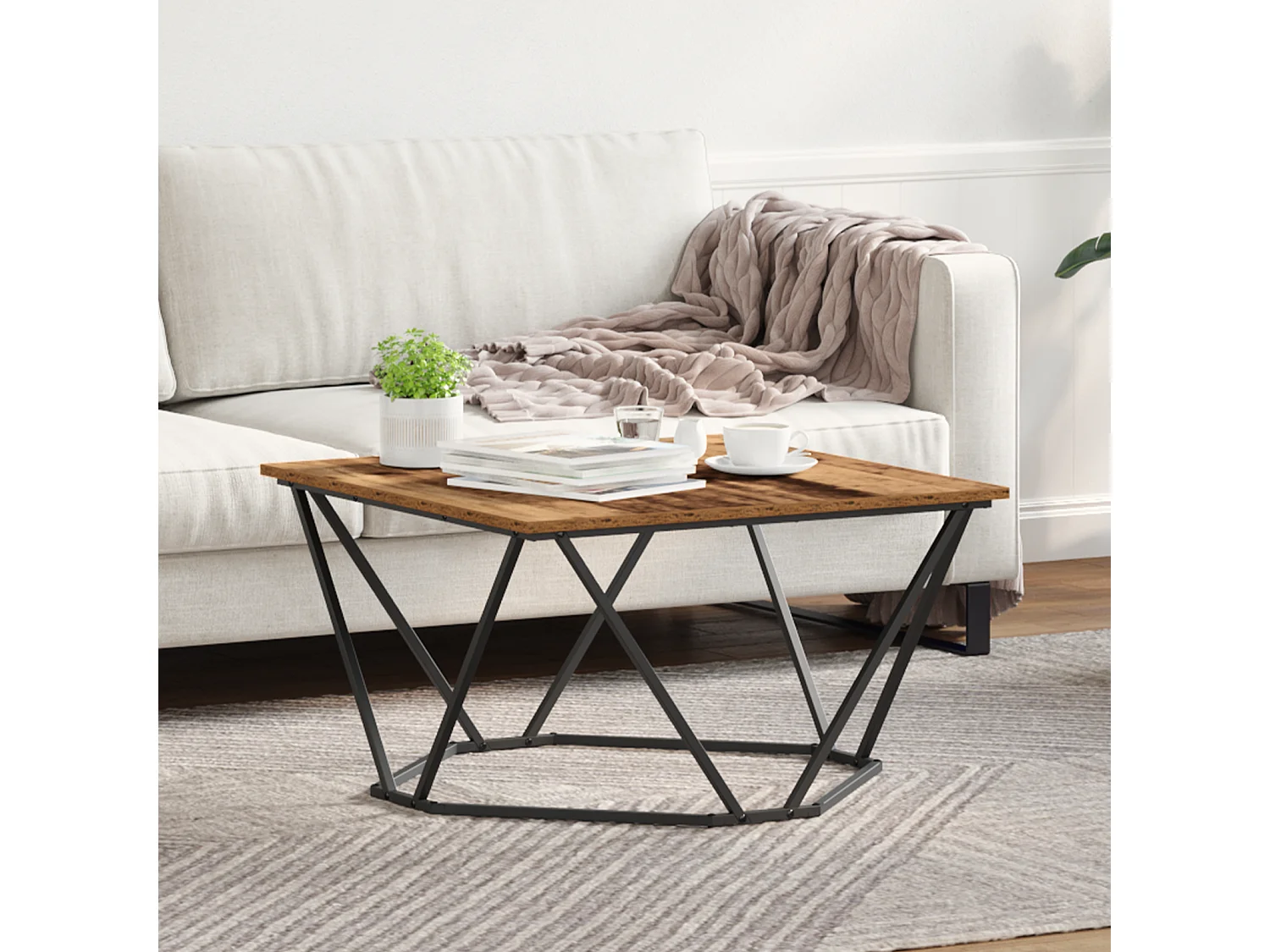 Table basse en vieux bois 80x80x45 cm en bois composite