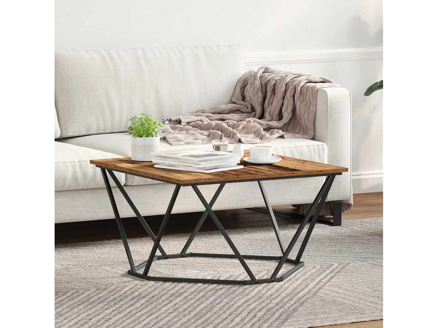 Table basse en vieux bois 80x80x45 cm en bois composite