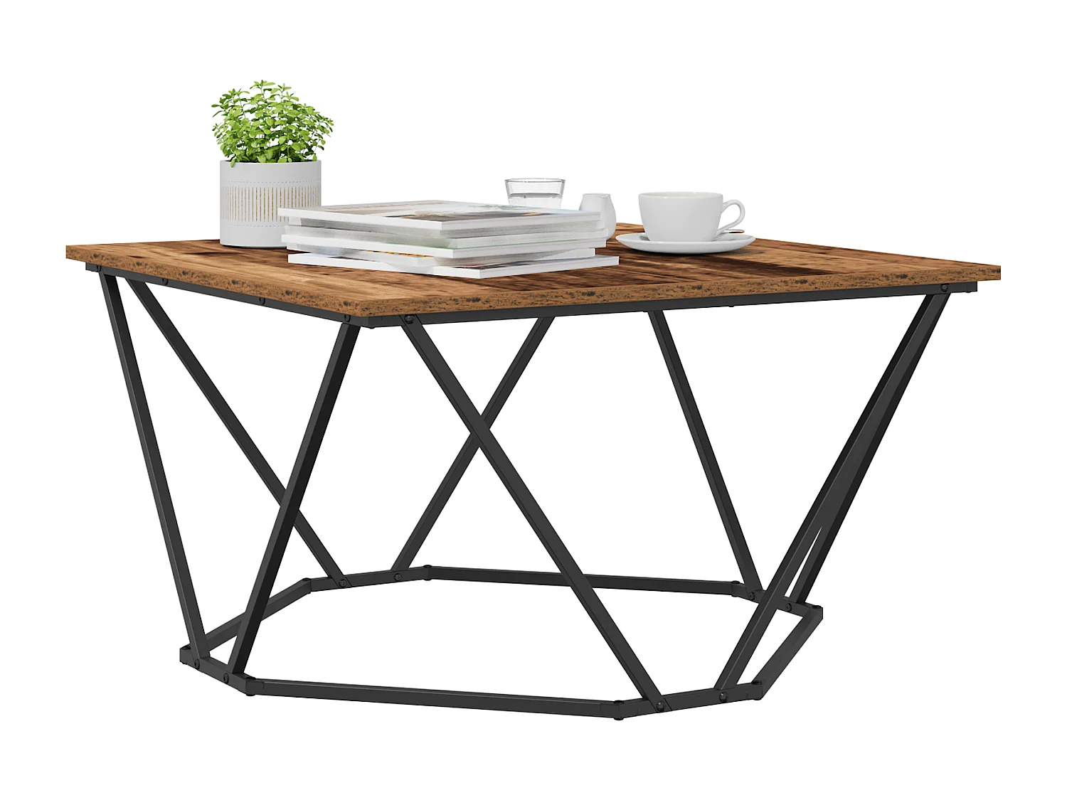 Table basse en vieux bois 80x80x45 cm en bois composite