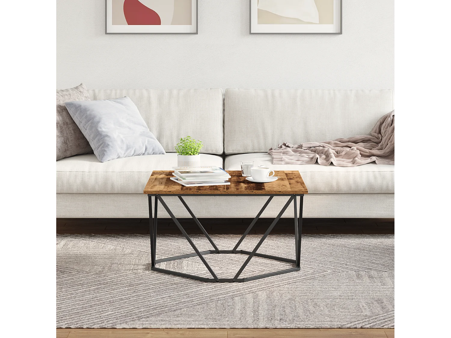 Table basse en vieux bois 80x80x45 cm en bois composite