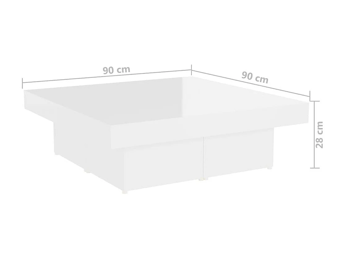 Mesa de centro blanco brillo 90x90x28 cm madera de ingeniería