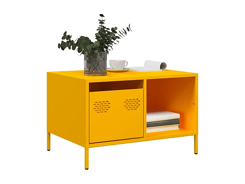 Table basse jaune moutarde 68,5x50x43,5 cm acier laminé à froid