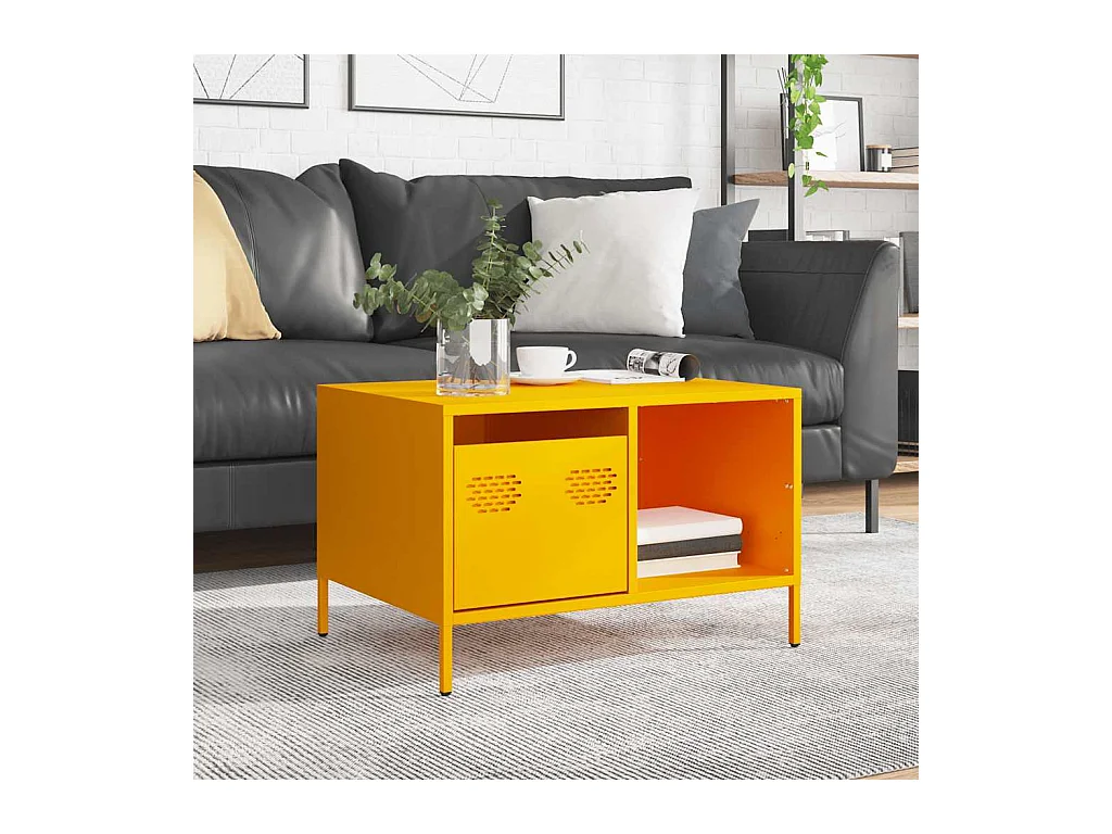 Mesa de centro de acero laminado en frío color amarillo mostaza 68,5x50x43,5 cm