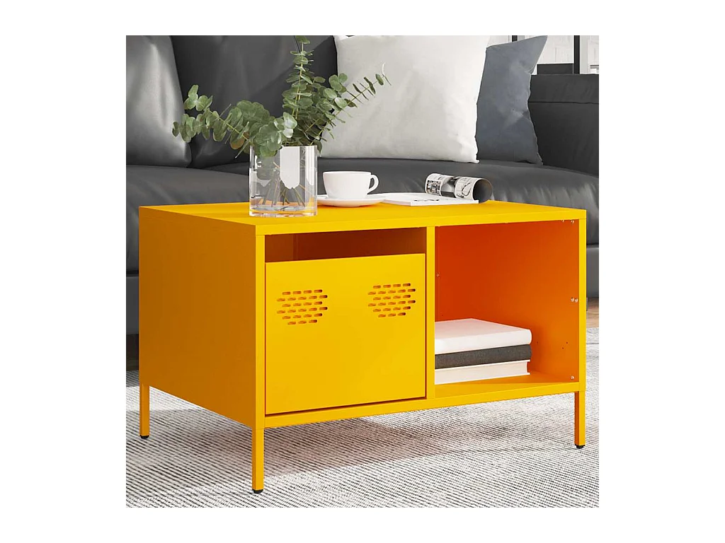 Mesa de centro de acero laminado en frío color amarillo mostaza 68,5x50x43,5 cm
