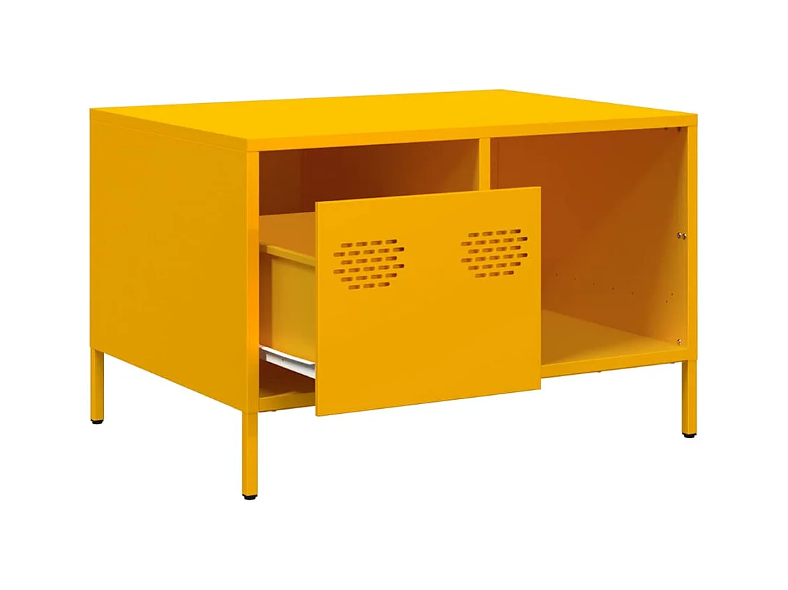 Mesa de centro de acero laminado en frío color amarillo mostaza 68,5x50x43,5 cm