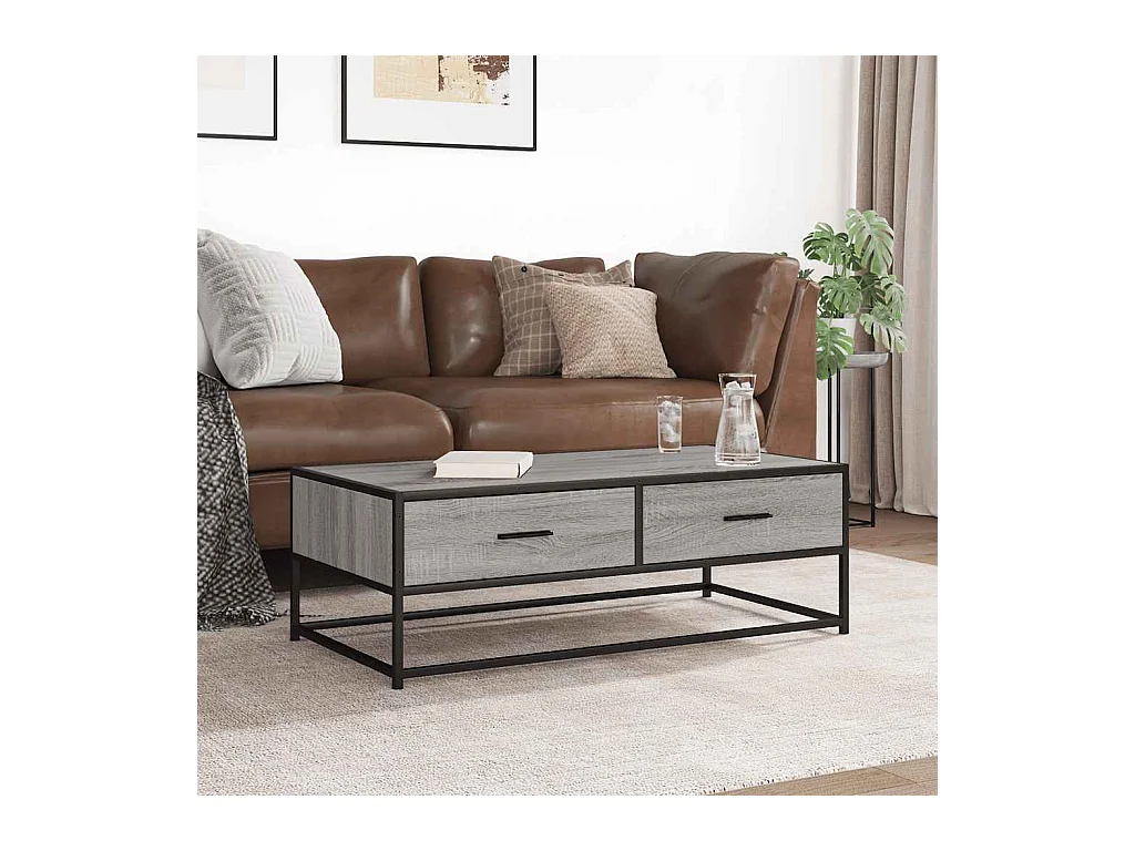 Tavolino Sonoma grigio 100x50x35 cm in legno ingegnerizzato e metallo