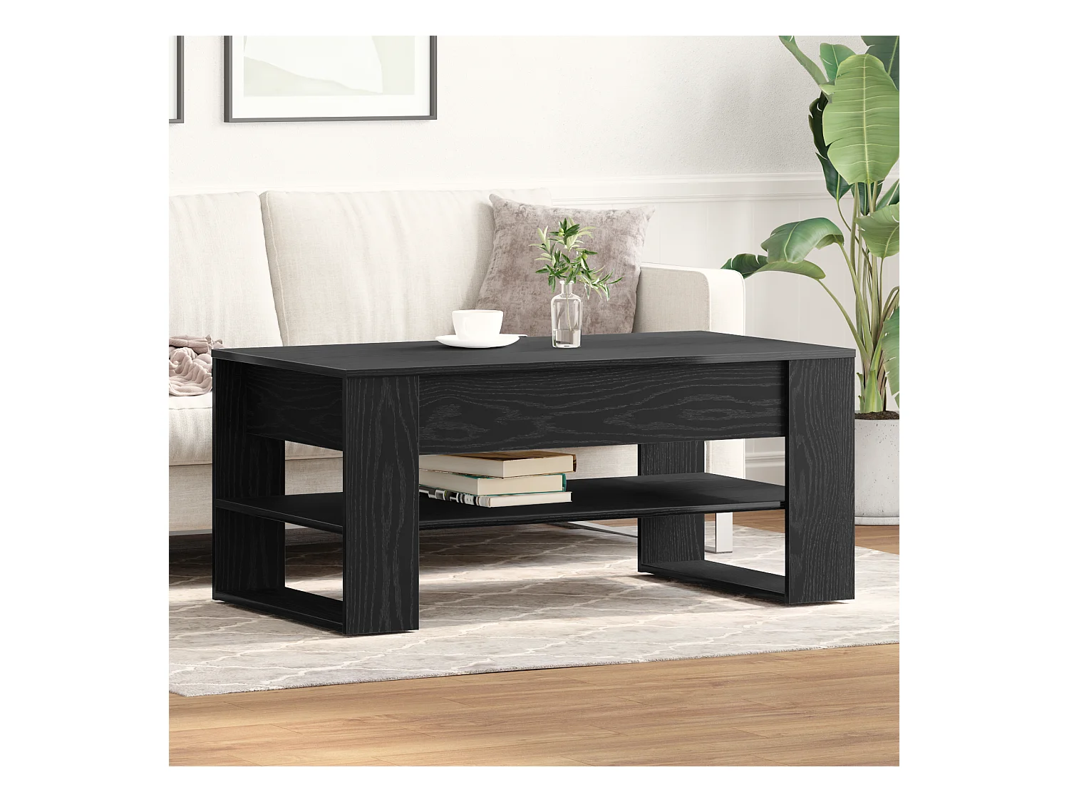 Table basse noire en chêne 102x55x45 cm en bois d'ingénierie