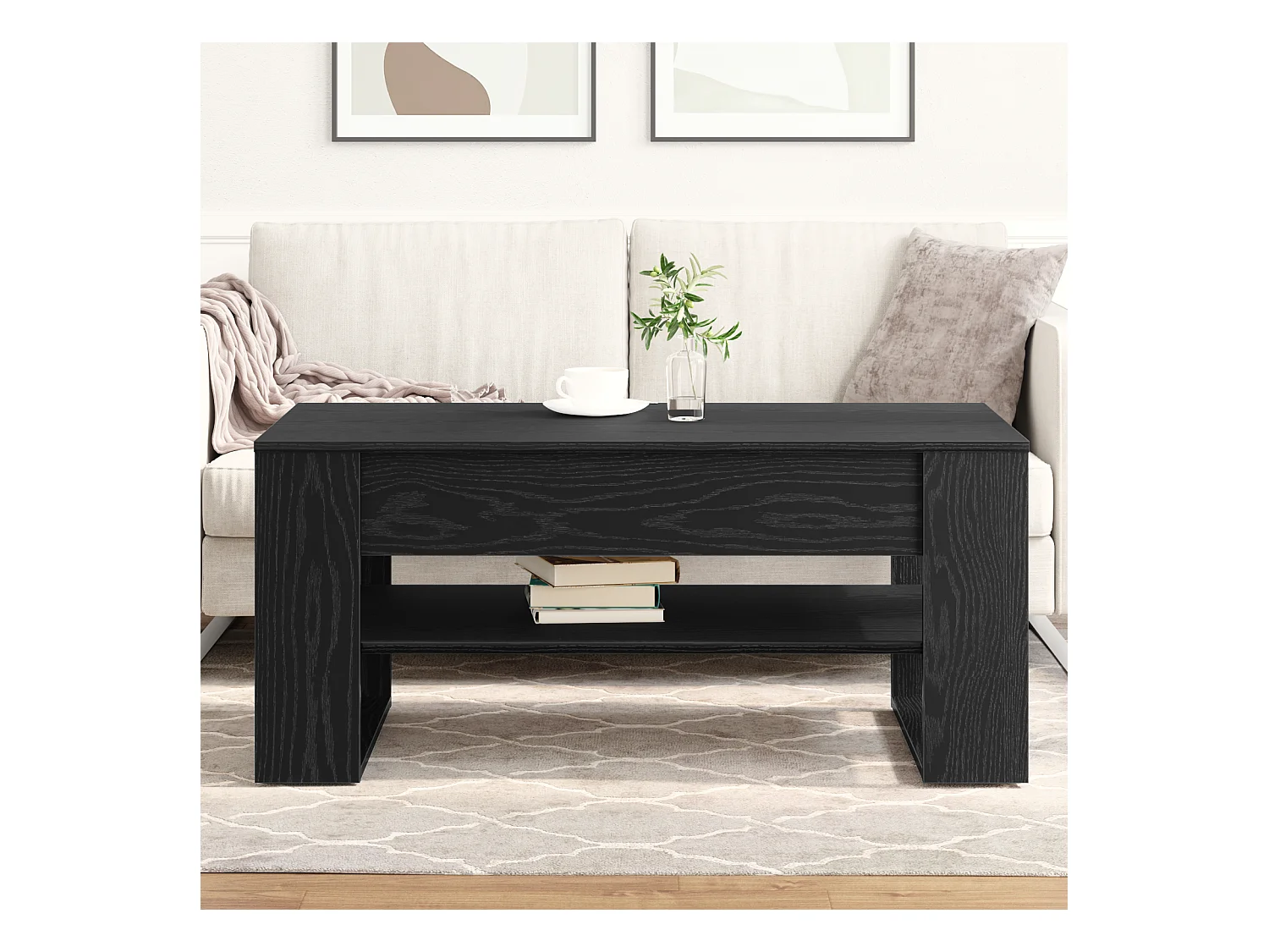 Table basse noire en chêne 102x55x45 cm en bois d'ingénierie