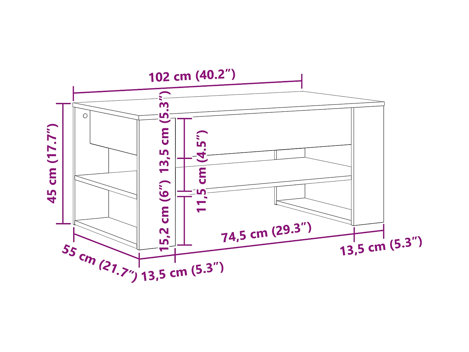 Table basse noire en chêne 102x55x45 cm en bois d'ingénierie