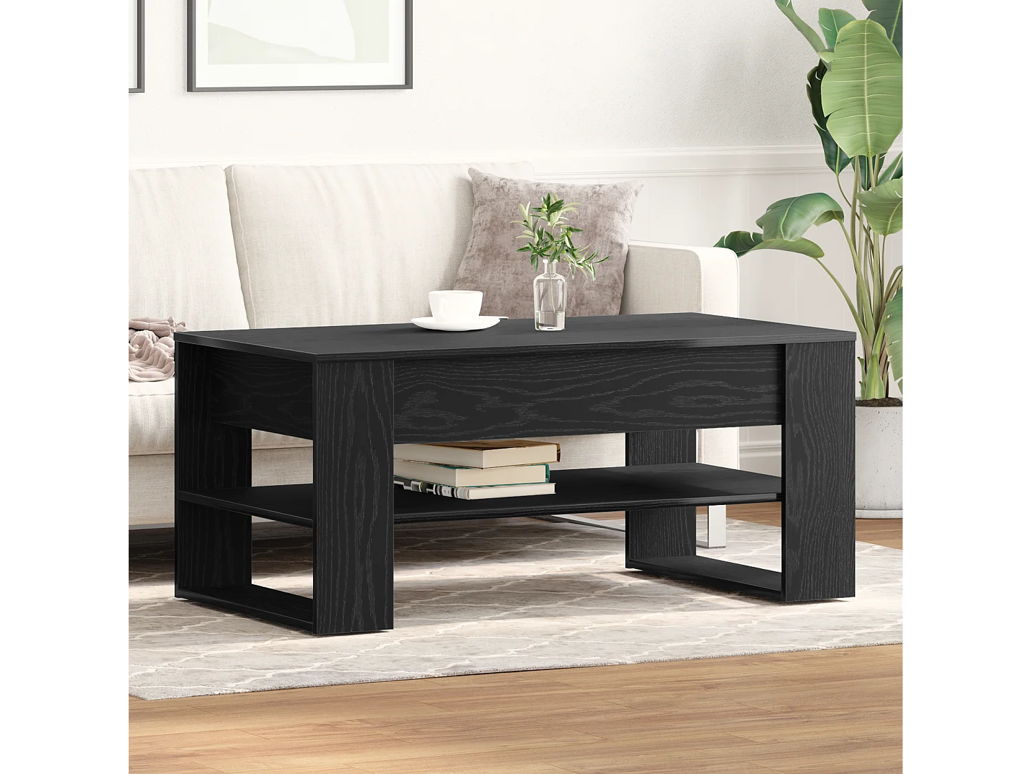 Table basse noire en chêne 102x55x45 cm en bois d'ingénierie