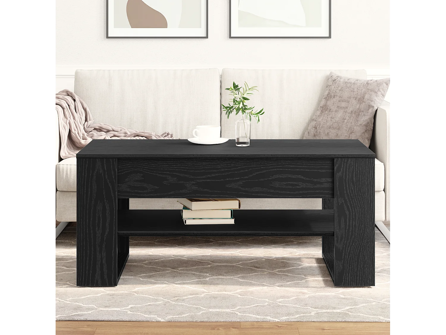 Table basse noire en chêne 102x55x45 cm en bois d'ingénierie