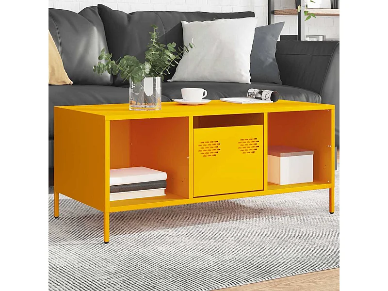 Mesa de centro de acero laminado en frío color amarillo mostaza 101,5x50x43,5cm