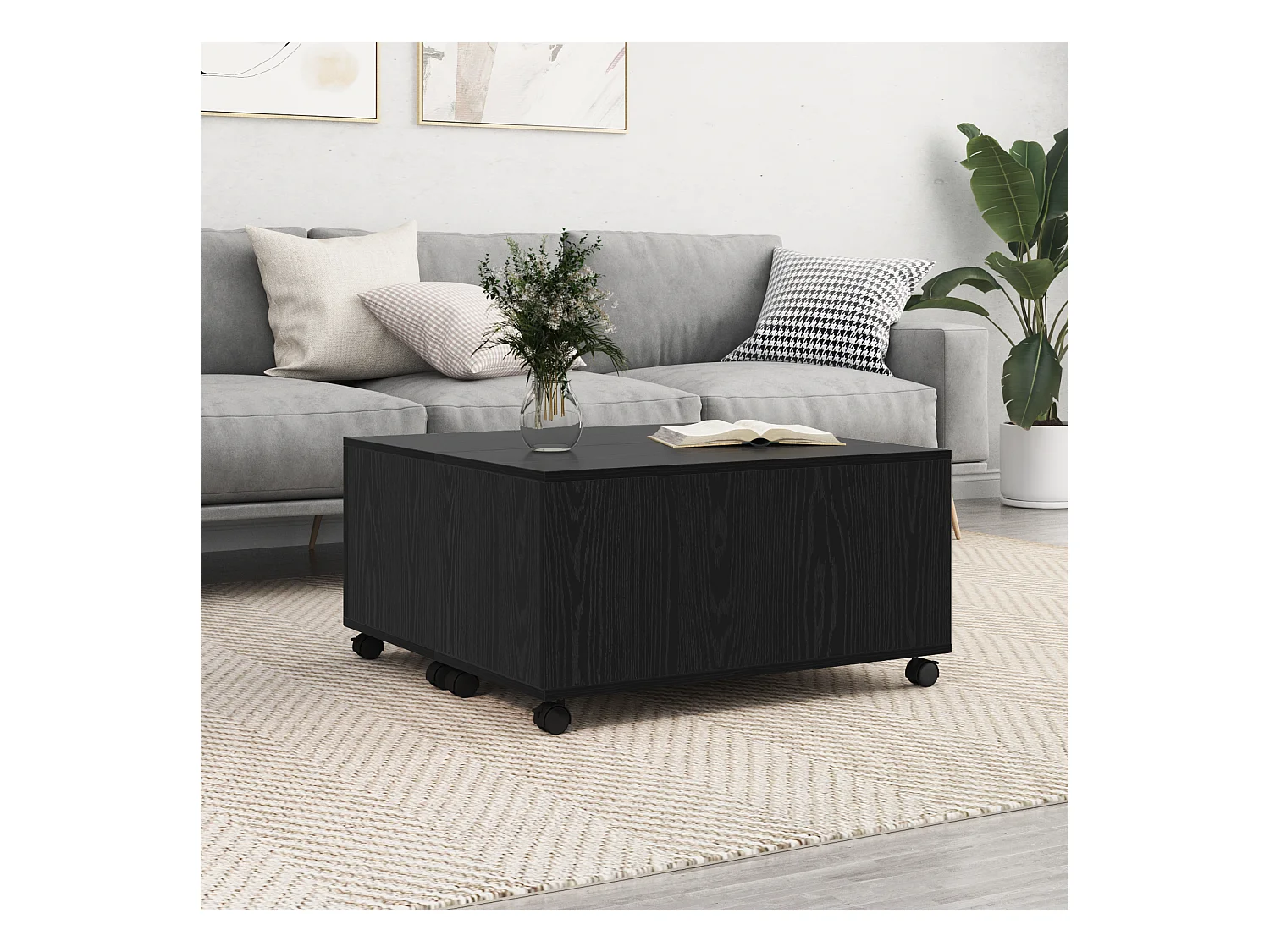 Tavolino da caffè in rovere nero 75 x 75 x 38 cm in legno ingegnerizzato