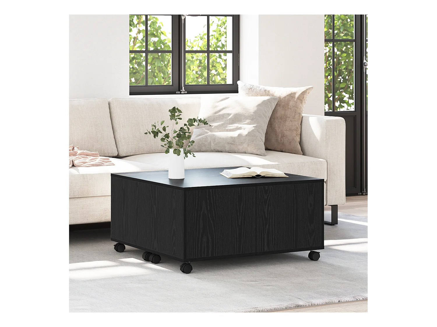 Tavolino da caffè in rovere nero 75 x 75 x 38 cm in legno ingegnerizzato