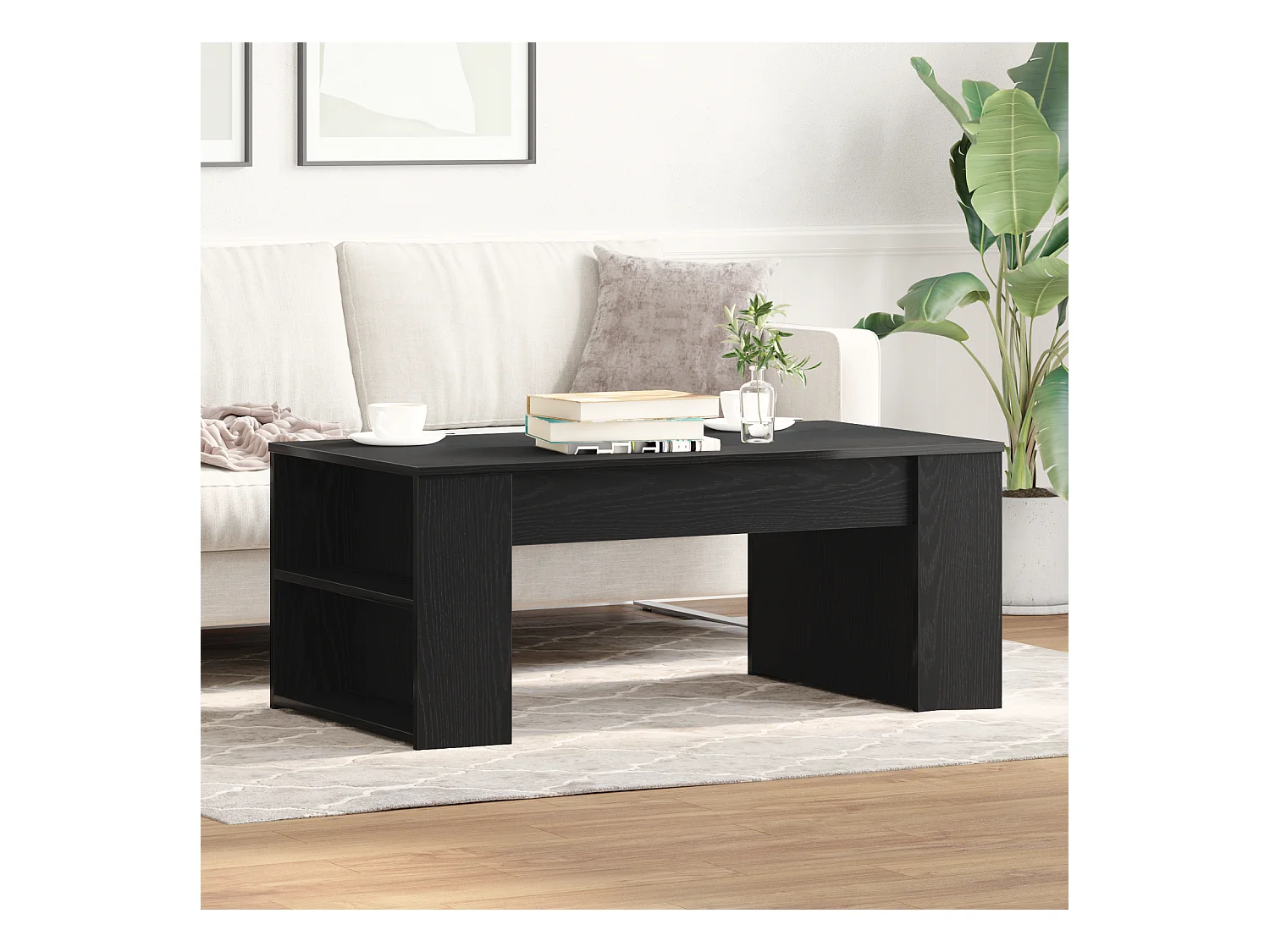 Table basse Chêne Noir 102x55x42 cm Bois d'ingénierie